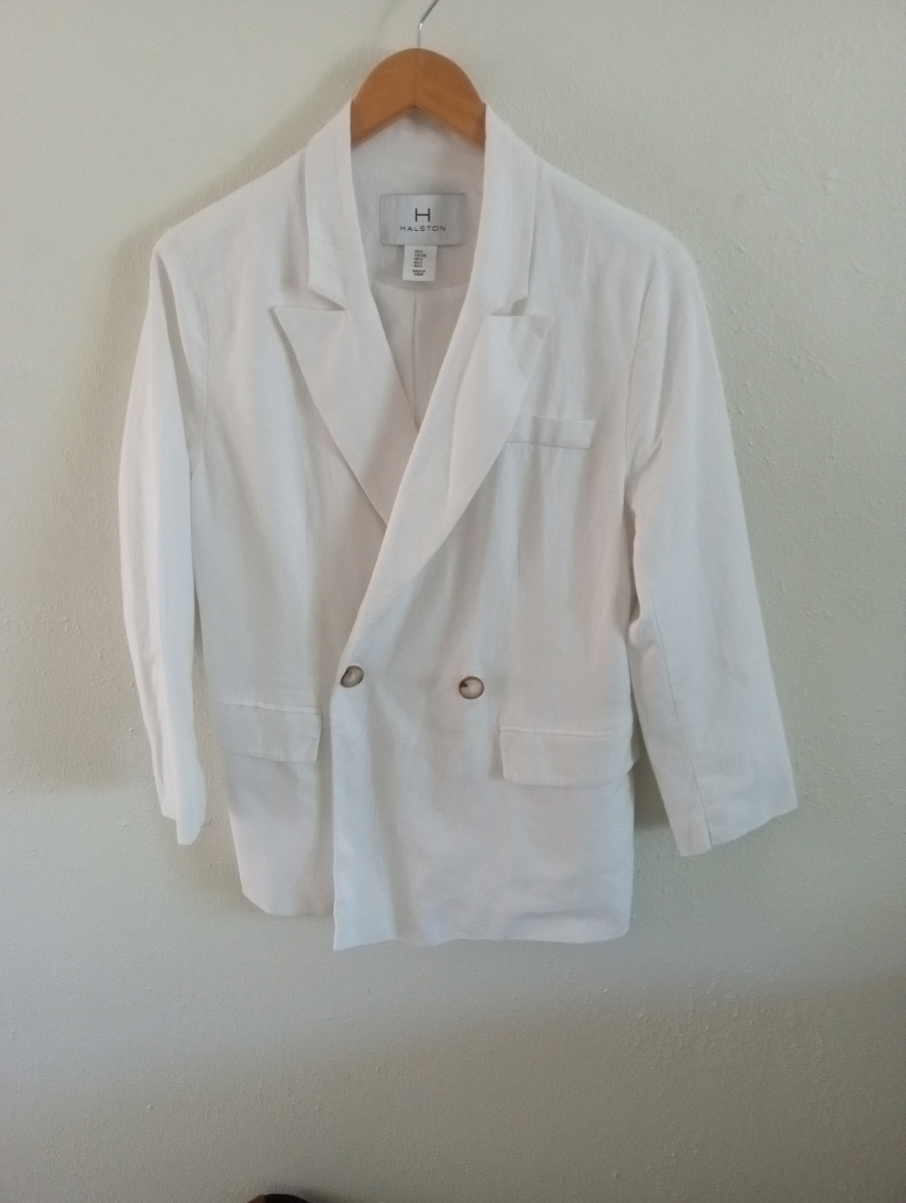 HALSTON Linen Blend White Double Breasted Blazer | S - Picture 3 of 9